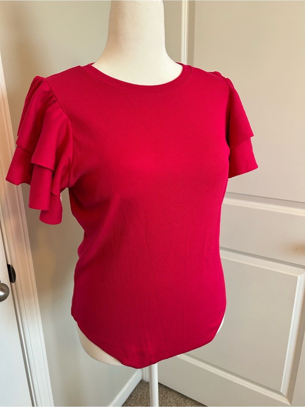 Express Ruffle Sleeve Fuscia Pink Bodysuit